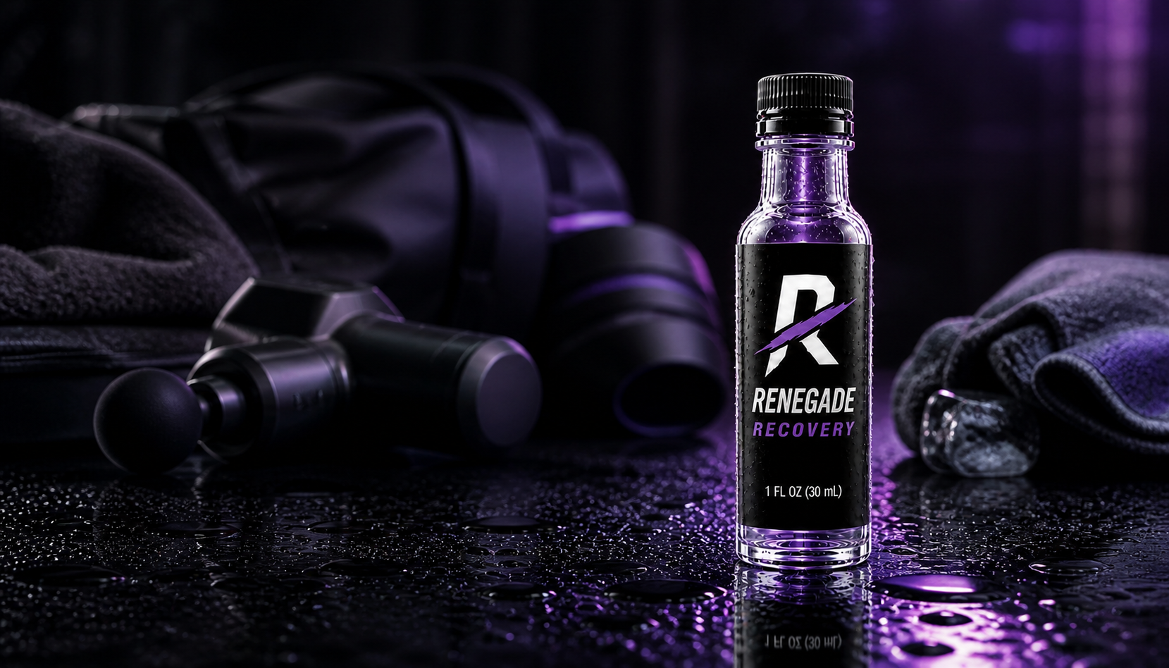 Renegade Recovery Shot bottle with purple recovery lighting